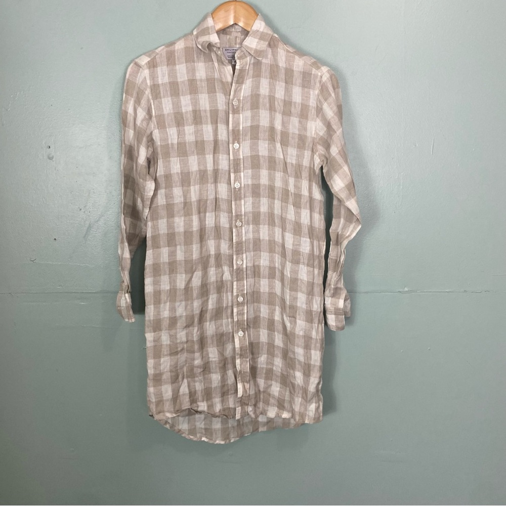 Emily Phillips Nashville USA Linen Plaid Cream Tan Tunic Size 3 / Large‎